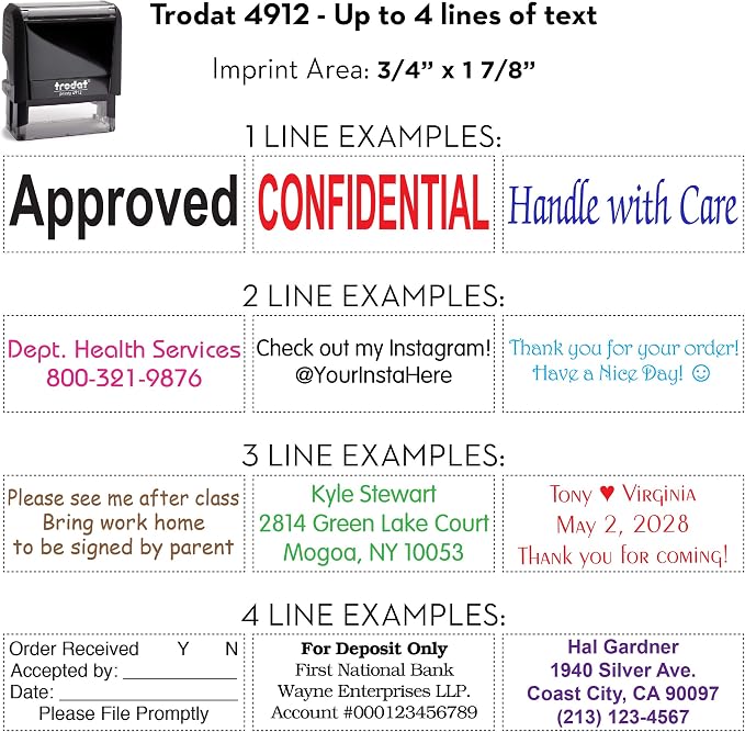 Trodat 4912 Return Address Stamp - Custom Text Stamp - Choose from Many Fonts & 15 Ink Colors!