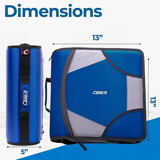 Case-it School Zipper Binder | 4" D-Rings | 800-Sheet | D-186 Midnight Blue | King Sized Zip Tab, 5-Subject Expanding File Folder, Multiple Pockets, Storage Organizer, Shoulder Strap, Office