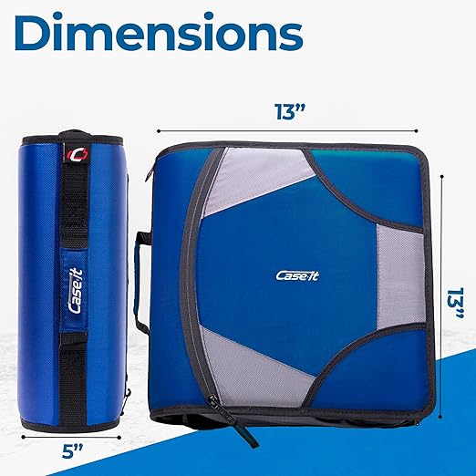 Case-it King Sized Zip Tab School Zipper Binder 4-Inch D-Rings,800 Sheet Capacity,5-Subject Expanding File Folder,Multiple Pockets & Storage Organizer,Shoulder Strap D-186 Midnight Blue(Pack of 4)