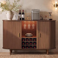 VASAGLE Storage Cabinet, Sideboard with LED Lights and Power Strip | Mid-Century Modern Buffet Cabinet, 55.1 x 15.7 x 35.4 Inch, for Living Room, Chestnut Brown, MIRIANA Collection ULSC641KX01