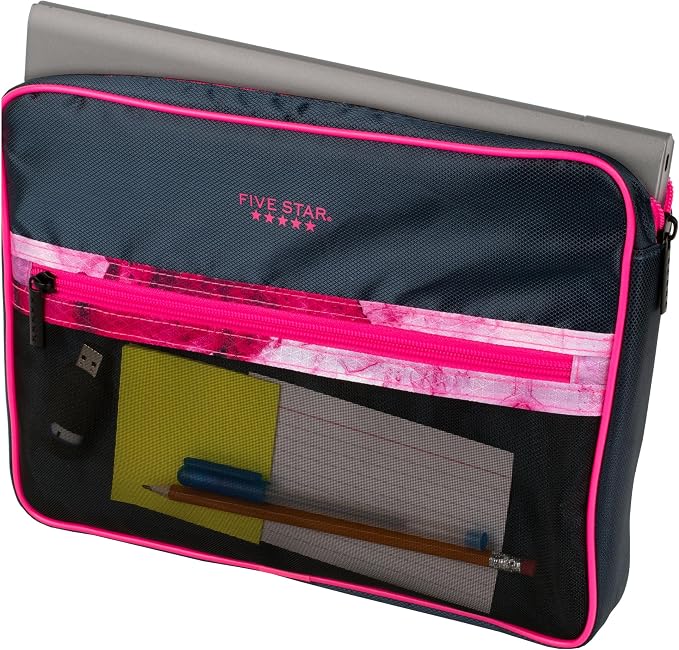 Five Star Zipper Binder, 3 Inch 3-Ring Binder with D Rings, Removable Padded Case, 5-Tab Expanding File and Multi-Use Strap, 850 Sheet Capacity, Navy/Pink (292960D)
