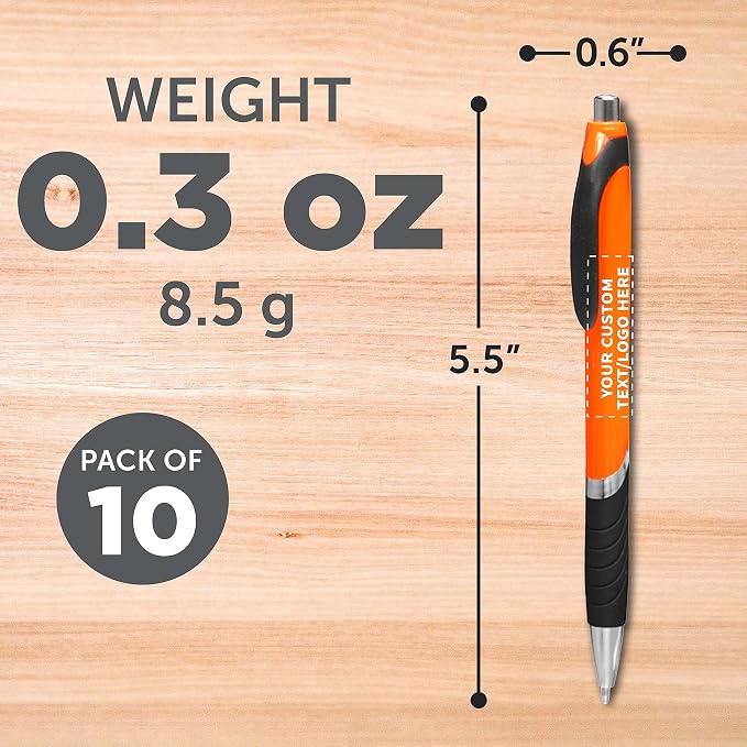 DISCOUNT PROMOS Ballpoint Pens With Rubber Grip - 10 pack - Customizable Text, Logo - Black Ink Ball Point Pen with Soft Touch Plastic - Orange