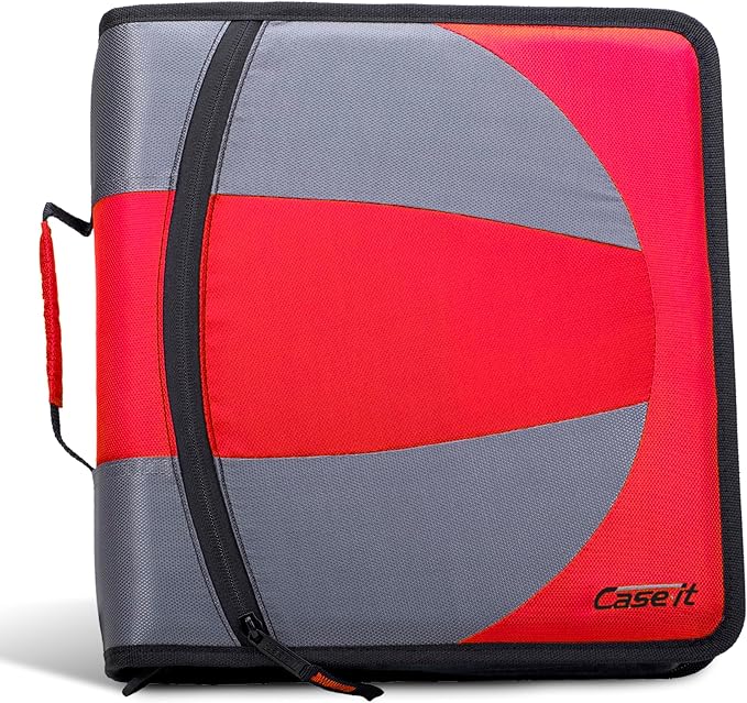 Case-it The Dual 2-in-1 Zipper Binder Two 1.5-Inch D-Rings, 600 Sheet Capacity, Pencil Pouch & Multiple Pockets School & Office Organizer with Shoulder Strap Dual-101 Fire Engine Red(Pack of 6)