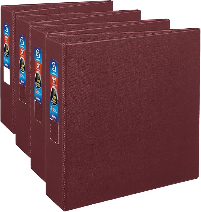 Avery Heavy-Duty 3 Ring Binder, 3 Inch One Touch EZD Rings, 3.5 Inch Spine, 1 Maroon Binder (79363) (Pack of 4)
