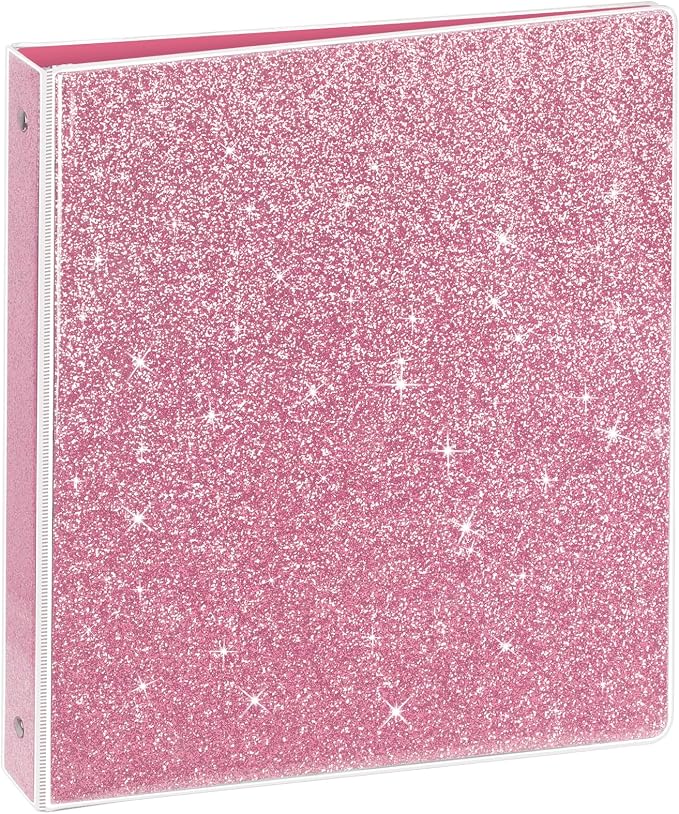 NatureTouch 3 Ring Binder, Glitter 1 Inch Organizer (10.5'' x 11.5'') Holds 8.5’’ x 11’’ Letter Size 300 Pages, Waterproof Durable View Binder, 1 Pack, Crystal Pink