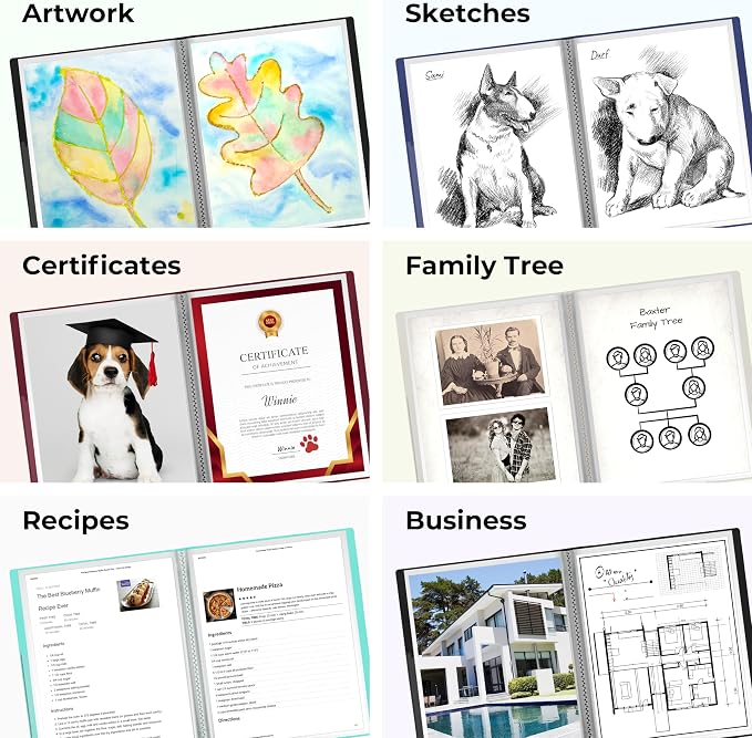 Dunwell Presentation Binder 48-Pocket, Displays 96 Pages, 8.5x11 Portfolio Binder with Plastic Sleeves, Storage and Organizer for Documents, Photos, Kids Artwork, Projects, Recipes (Ivory)