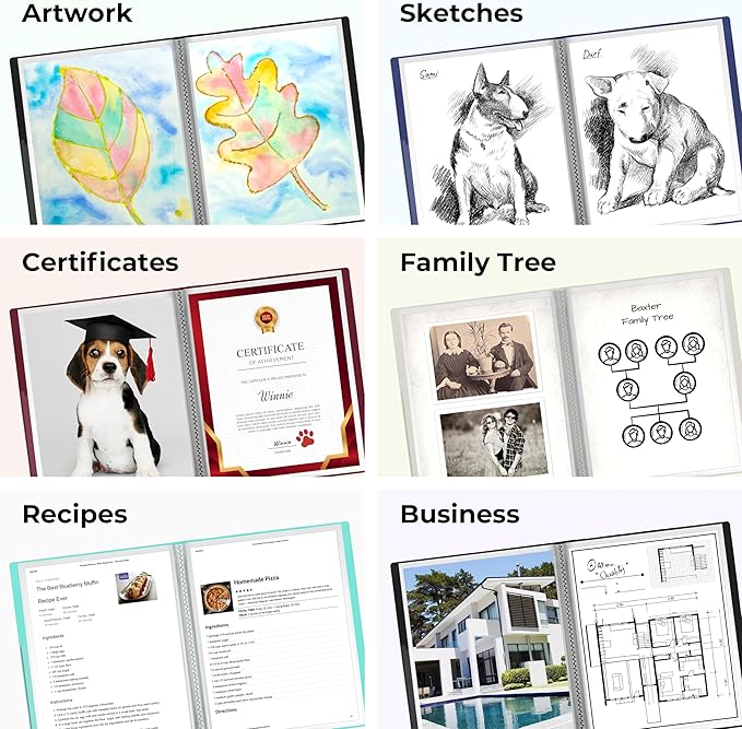 Dunwell Presentation Binder 60-Pocket, Displays 120 Pages, 8.5x11 Portfolio Binder with Plastic Sleeves, Storage and Organizer for Documents, Photos, Kids Artwork, Projects, Recipes (Ivory)