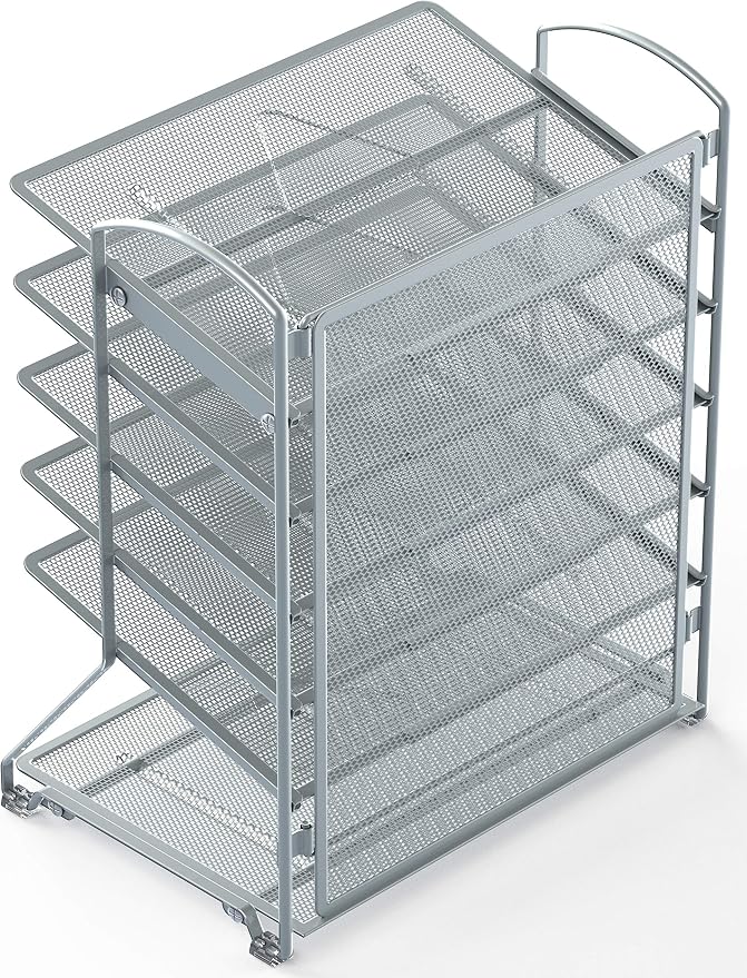 Simple Houseware 6-Tier Desk Organizer & Sliding Paper Tray, Silver | Space-Saving Desktop Letter Tray for Document, Files and Mail Sorting