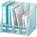 4-Compartment Magazine File Holder and File Organizer for Desk, Blue | Metal Magazine Holder and Magazine File Holder, 4-Compartment File Organizer for Binders Folders Magazines and Paper