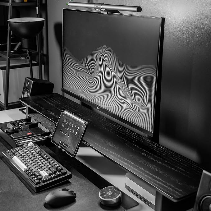 Raico Desk Cockpit Shelf Monitor Stand System Dual Screen Setup Wood Large Desk Accessory Organizer Unit (Black Wood, Full Length v2 | 45.7 Inches)