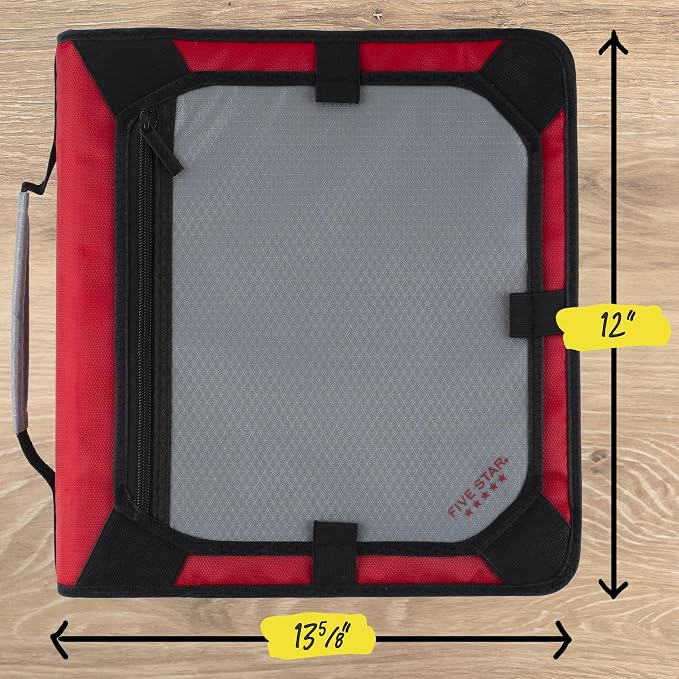 Five Star Zipper Binder 2 Inch O-Rings Case Organiser with Expansion Panel and 5-Tab Expanding File Folder, 580 Sheet Capacity, Crimson Fade (290520K)