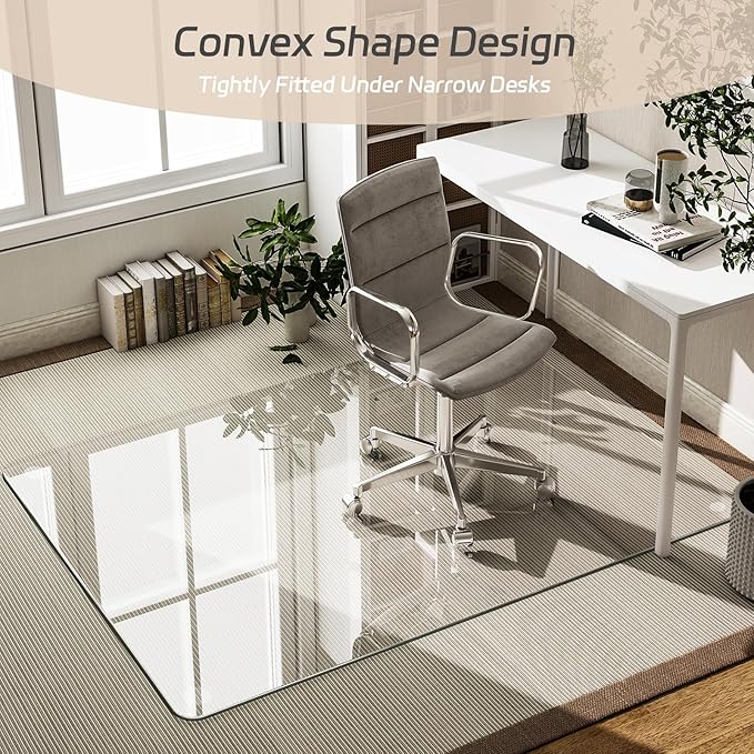 GLSLAND 48" x 60" Tempered Glass Chair Mat Rectangle Heavy-Duty Floor Protector for Carpet Hard Floors Scratch-Resistant Office Computer Desk Mat 1/5" Clear
