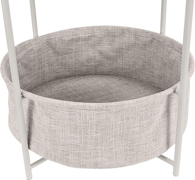 Amazon Basics Round Storage End Table, Nightstand with Cloth Basket, Bedside Table, White/Heather Gray, 17.7" L x 17.7" W x 18.9" H
