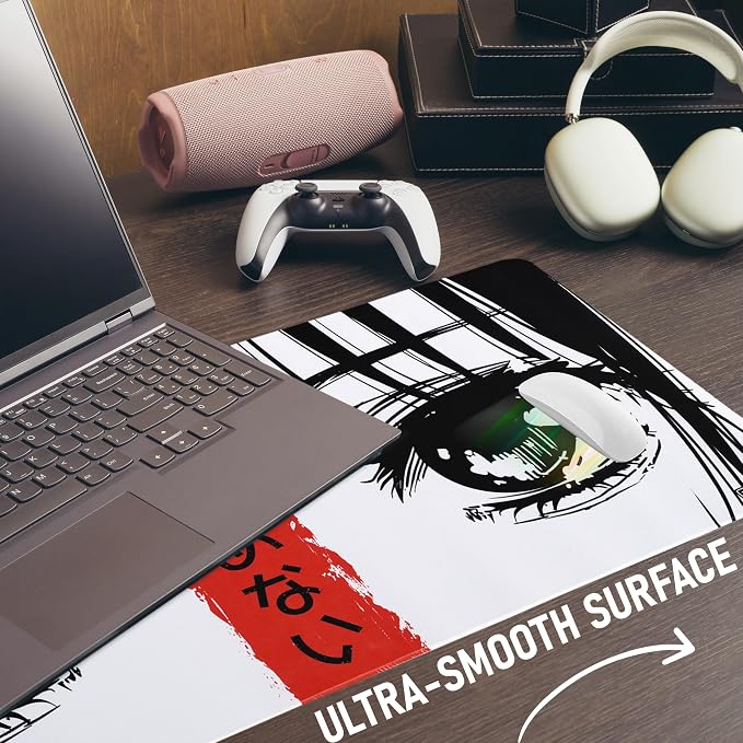 XXL Manga Eyes Gaming Mouse Pad – Japanese Minimalist Desk Mat with Kanji & Bold Art – Non-Slip, Water-Resistant Surface, Stitched Edges – 35.4x15.7 in (Anime Red XX-Large)