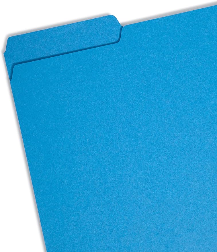Smead Interior File Folder, 1/3-Cut Tab, Letter Size, Sky Blue, 100 per Box, Expandable File Folders for Filing Cabinet