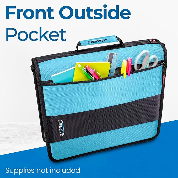 Case-it School Zipper Binder | 2-Inch O-Rings | 350-Sheet | D-251 Teal | Classic, Multiple Storage Pockets, Shoulder Strap, School & Office Organizer