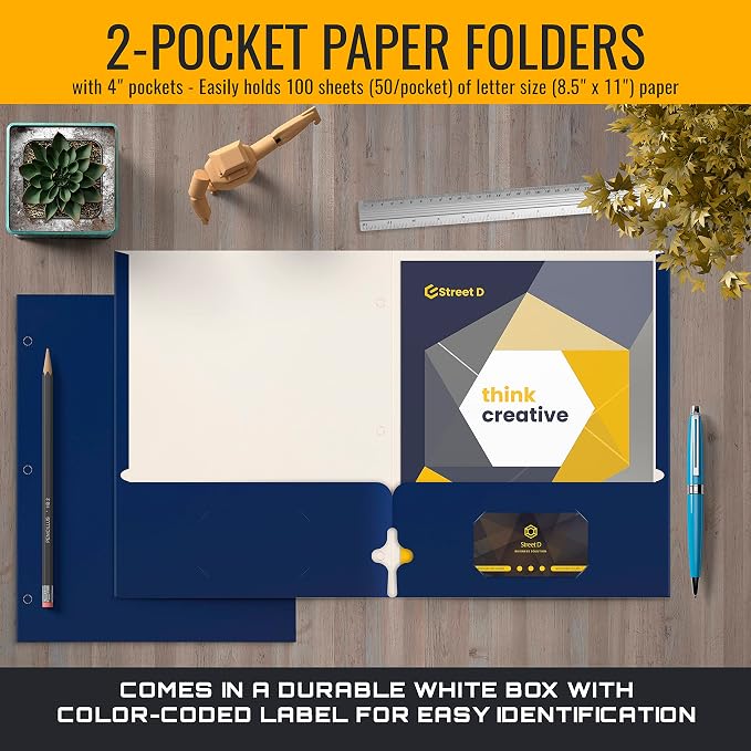 Better Office Products Blue Folders with Pockets, 50 Pack Letter Size Two Pocket Portfolio Folders, Durable Paper Folders for School Classroom Office Organization, Standard Letter Size Blue Folders