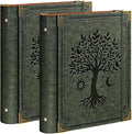 OVESMUSL 2 Pack PU Leather 3 Ring Binder, 2 Inch Green Tree | Fits 8.5x11 letter paper, holds 500 sheets, loose leaf organizer