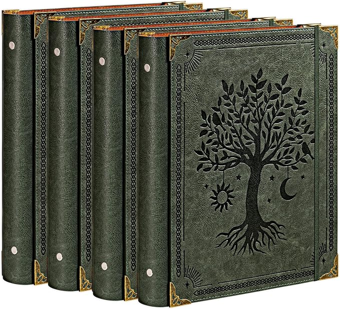 OVESMUSL 4 Pack PU Leather 3 Ring Binder, 1.5 Inch Green Tree | Fits 8.5x11 letter paper, holds 350 sheets, loose leaf organizer