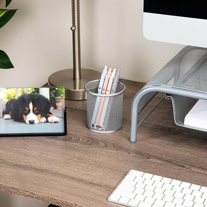 Mind Reader Pen and Accessories Holder, Desktop Organizer, Office, Metal Mesh, 3.5"L x 3.5"W x 3.75"H, Set of 3, Silver