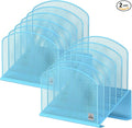 Delifox Inclined Desk File Organizer,Vertical File Folder Holder Stand Metal Rack File Sorter for Office Classroom Desktop Organization (2, Blue, 5)