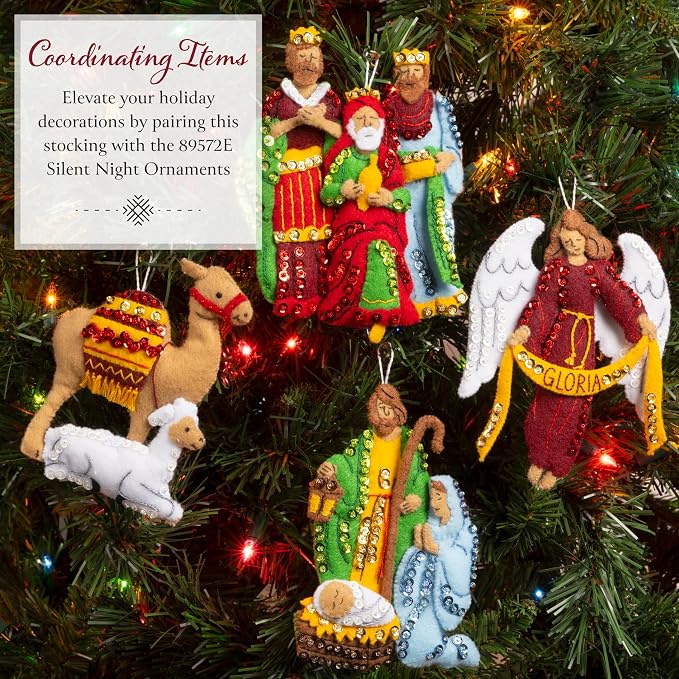 Bucilla, Felt Applique 18" Stocking Making Kit, Holy Journey, Perfect for Holiday DIY Arts and Crafts Projects, 89710E