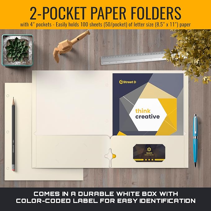 Better Office Products Two Pocket Portfolio Folders, 50-Pack, White, Letter Size Paper Folders, 50 Pieces, White