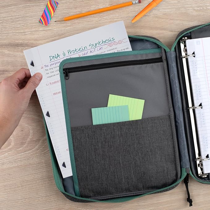 Five Star Zipper Binder, 1 Inch 3-Ring Binder with Round Rings, Carry-All with Pockets and 4-Tab Dividers, 375 Sheet Capacity, Grey/Seaglass (290920B)