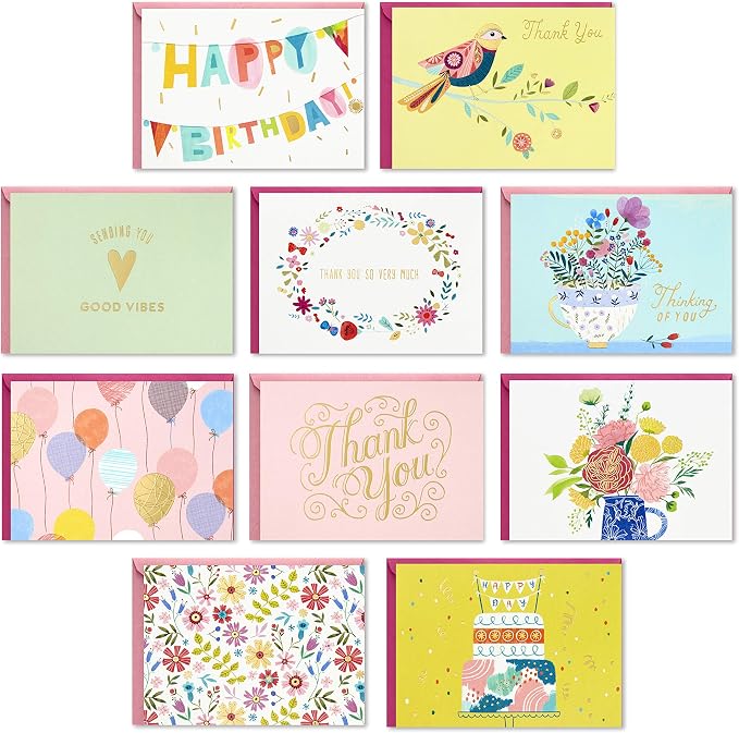Hallmark Pack of 30 Assorted Boxed Greeting Cards, Good Vibes—Birthday, Thinking of You, Thank You, Blank Cards & Birthday Cards Assortment, 20 Cards with Envelopes