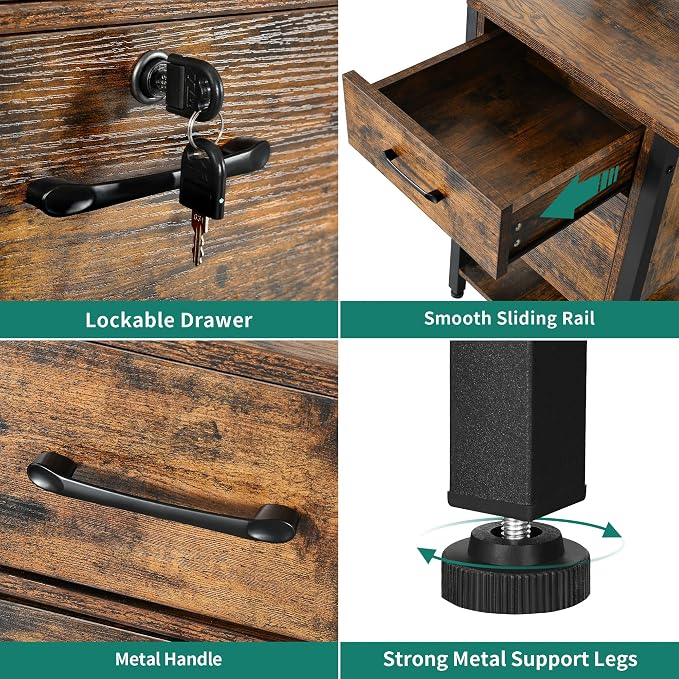 YITAHOME 59" Computer Desk with Hutch, Drawers, Power & LED, Rustic Brown | Hutch & Drawers, Built-in Power Outlets, Gaming Desk with LED Lights, Storage Shelves, for Home Office Gaming