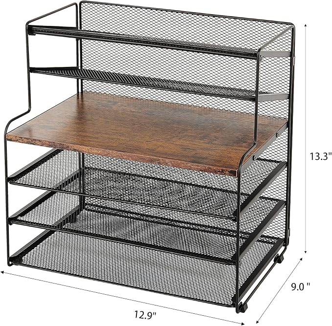 Desk Organizer, 6-Tier Paper Organizer Letter Tray, Brown Wood | Desk Organizers and Accessories, Office Desk Accessories & Workspace Organizers, Desktop File Organizer for Office Supplies