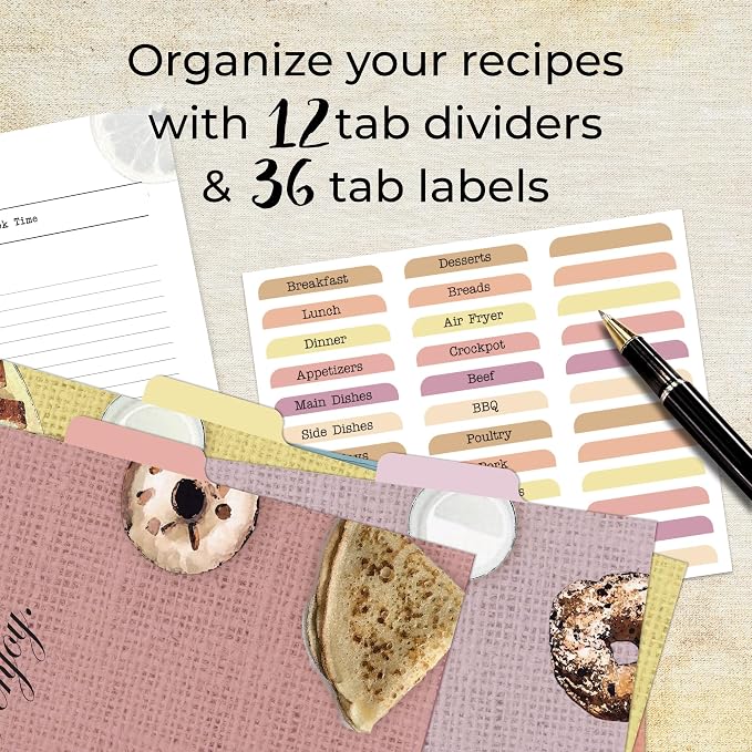 CraftSaints Recipe Binder 8.5x11, 3 Ring DIY Cookbook Kit 12 Dividers & 25 Plastic Sleeves & 25 Recipe Pages & 36 Labels, Recipe Books Binder, Recipe Organizer Binder Kit, Recipe Book (Bakery)