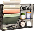 Mind Reader 4-Tier Vertical File Storage and Shelves, Desktop Organizer, Wall Mount, Office, Metal Mesh, 22.5"L x 4"W x 16"H, Black