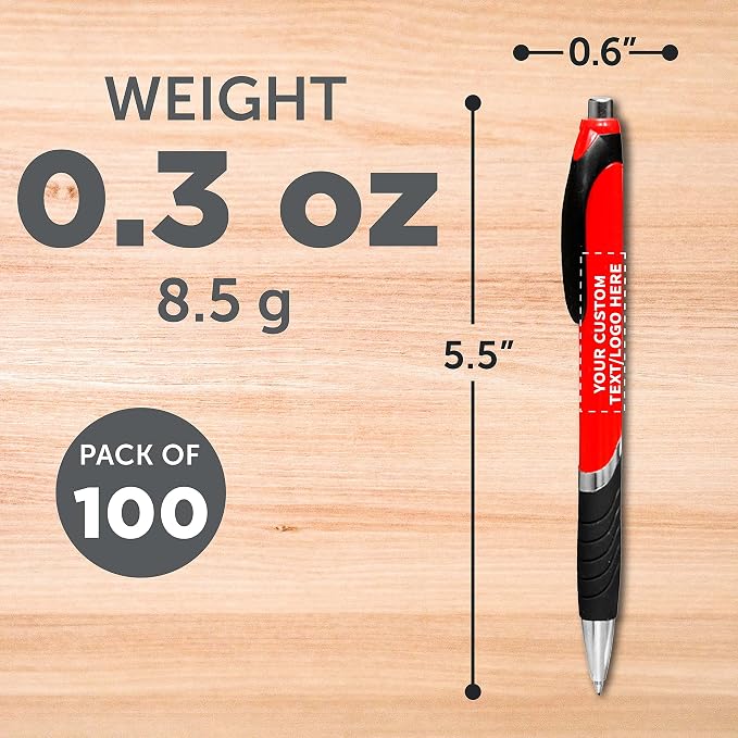 DISCOUNT PROMOS Ballpoint Pens With Rubber Grip - 100 pack - Customizable Text, Logo - Black Ink Ball Point Pen with Soft Touch Plastic - Red