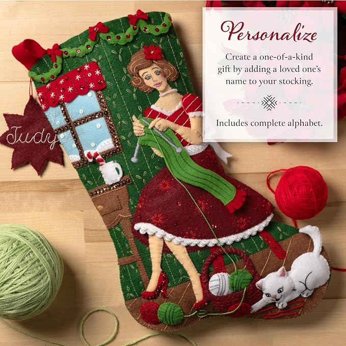 Bucilla, Felt Applique 18" Stocking Making Kit, Holiday Knitting, Perfect for DIY Arts and Crafts