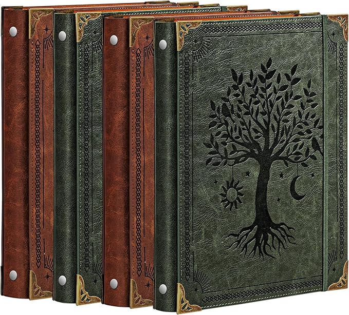 OVESMUSL 4 Pack PU Leather 3 Ring Binder, 1 Inch Green Brown | Fits 8.5x11 letter paper, holds 200 sheets, loose leaf organizer
