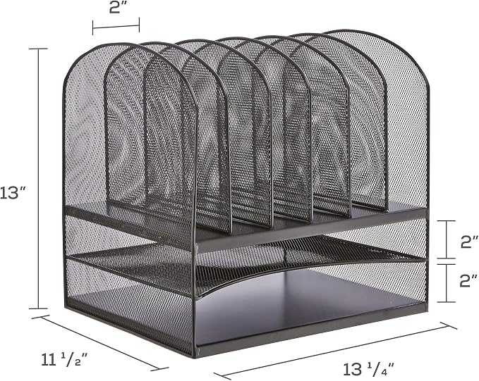 Safco Onyx Mesh 2 Tray, 6 Sorter Desktop Organizer 3255BU, Blue Powder Coat Finish, Durable Steel Mesh Construction, Space-Saving Functionality