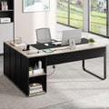 YITAHOME Executive Desk with Power Outlets | Power Outlets, File Cabinet, Drawers & Storage Shelves, Corner Office Desk with Bookshelf, For Home Office