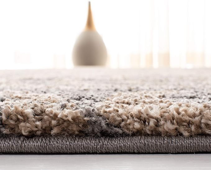SAFAVIEH Florida Shag Collection 4' x 4' Round Grey/Beige SG462 Damask Non-Shedding Living Room Bedroom Dining Room Entryway Plush 1.2-inch Thick Area Rug