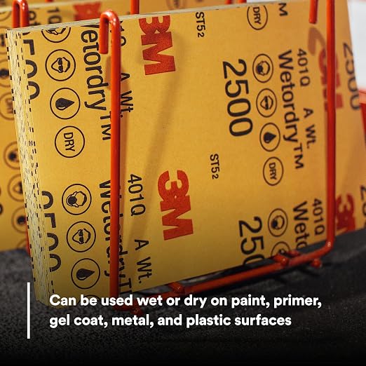 3M Wetordry Abrasive Sheet, 434Q, 02621, 1000+ Grade, 5 1/2 in x 9 in | 50 Sandpaper Sheets, for Auto Sanding, Metal Sanding, Finishing, Paint Prep