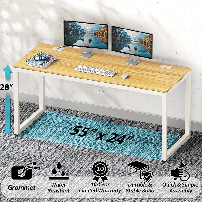SHW 55-Inch Commercial-Grade Office Computer Desk, Oak | 10-Year Limited Warranty