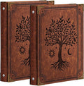 OVESMUSL 2 Pack PU Leather 3 Ring Binder, 1 Inch Brown Tree | Fits 8.5x11 letter paper, holds 200 sheets, loose leaf organizer