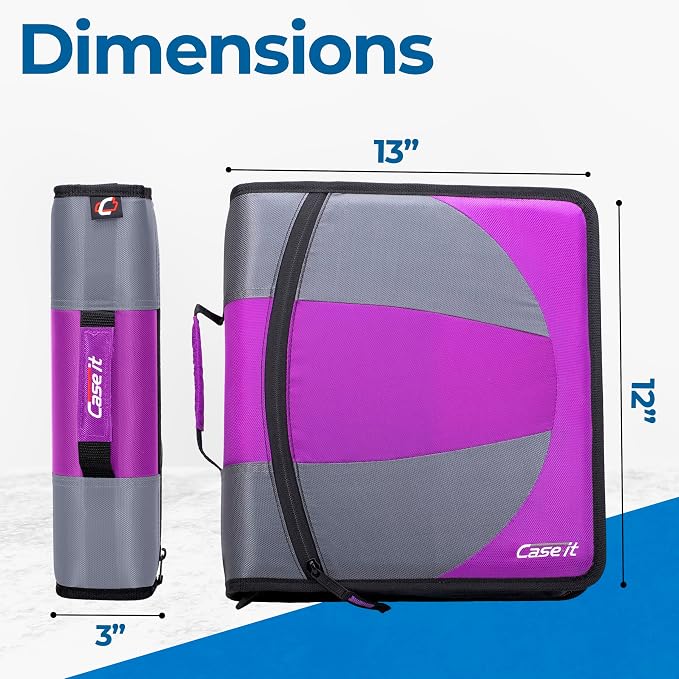 Case-it Dual Binder | Two 1.5" D-Rings | 600-Sheet | Dual-101 Deep Purple | Dual 2-in-1, Pencil Pouch, Multiple Pockets, School & Office Organizer, Shoulder Strap