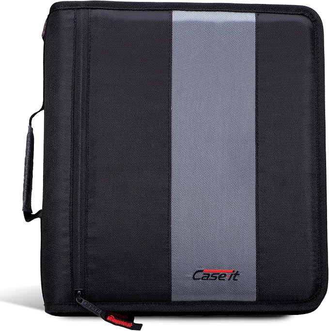 Case-it School Zipper Binder | 2-Inch O-Rings | 350-Sheet | D-251 Jet Black | Classic, Multiple Storage Pockets, Shoulder Strap, School & Office Organizer