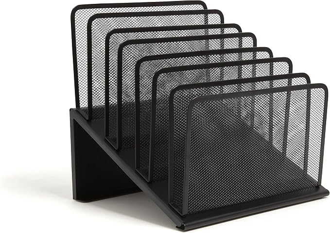 TRU RED Wire Mesh File Organizer, 7‑Compartment – Vertical Desktop Sorter for Files, Folders & Mail