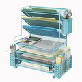 Simple Trending 7 Tier Desk File Organizer, Letter Tray Paper Organizer with Pen Holder and Metal Hanging Basket, Blue