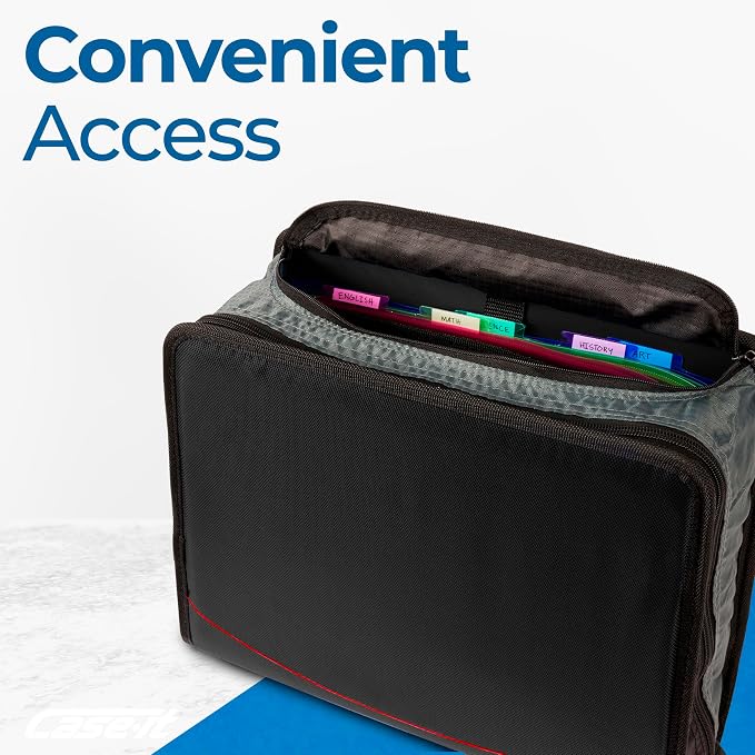 Case-it The Mighty Zip Tab Zipper Binder - 3 Inch O-Rings - 5 Color Tab Expanding File Folder - Multiple Pockets - 600 Sheet Capacity - Comes with Shoulder Strap - Jet Black D-156-N (Pack of 3)