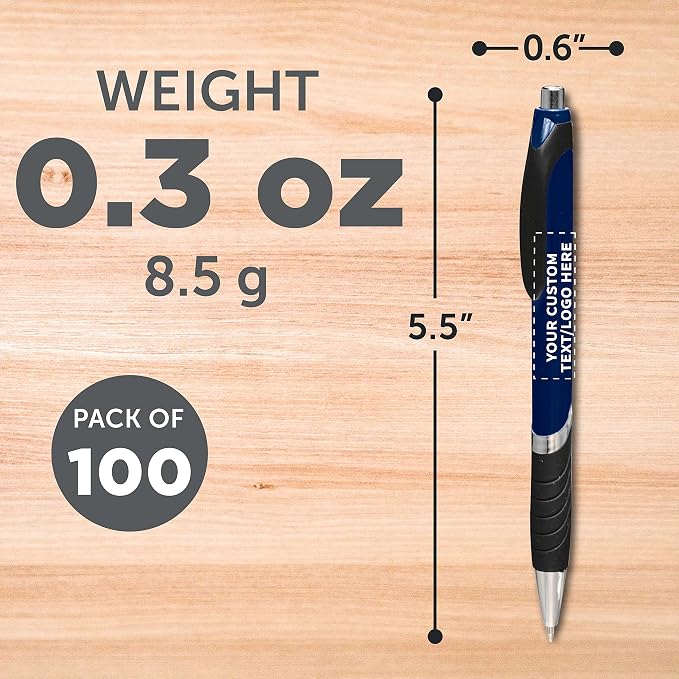 DISCOUNT PROMOS Ballpoint Pens With Rubber Grip - 100 pack - Customizable Text, Logo - Black Ink Ball Point Pen with Soft Touch Plastic - Navy Blue