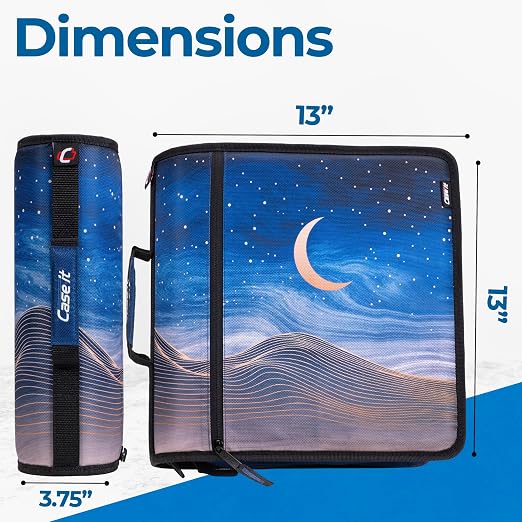 Case-it School Zipper Binder | 3" O-Rings | 600-Sheet | D-146 Desert Night | Mighty Zip Tab, 5-Subject Expanding File Folder, Multiple Pockets, Storage Organizer, Shoulder Strap, Office