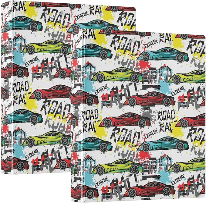 Roadster Car Round Ring Binders 1.5 Inch Sports Racing Car 3 Ring Clipboard Binder for Office School Work Supplies File Folder Document 200 Sheet Capacity Easy Open